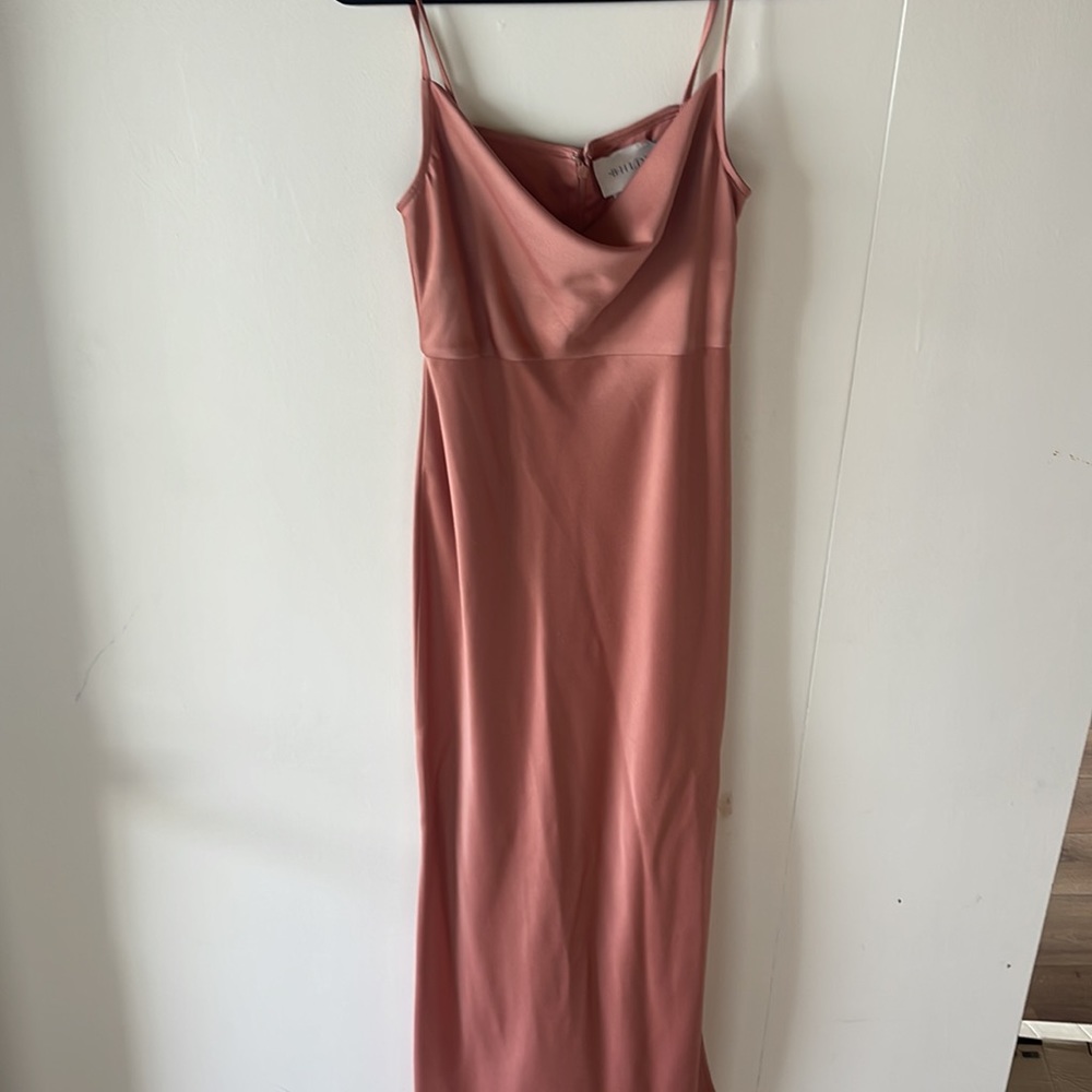BHLDN Cali Satin Cowl-Neck Midi Slip Dress, Sedona, Size 4 - Picture 2 of 8